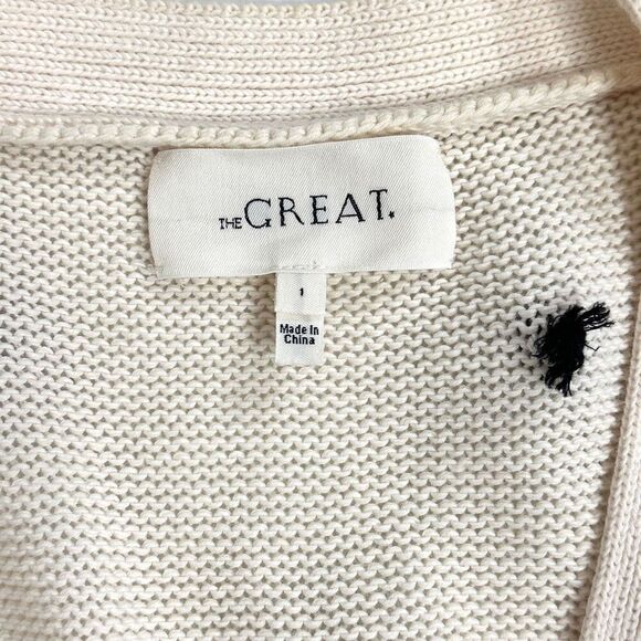 The Great The Bobble Cardigan Cream Black Pom Pom Knit Siz 1/ Small Longline - Picture 7 of 16